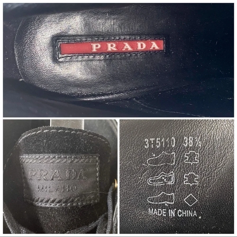 Prada Black Suede leather Chucker Boots, Platform Crepe Heel, Size 38.5 EU